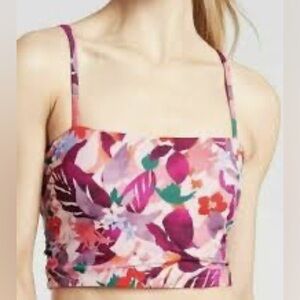 Bi: Athleta Bikini Top Women 36 B/C Daybreak Tropic Bra Cup Swim Top Maroon Pink